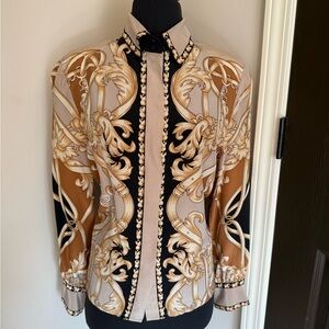 Francesca's Collections silk vintage blouse Baroque Print Shirt in Black and 10